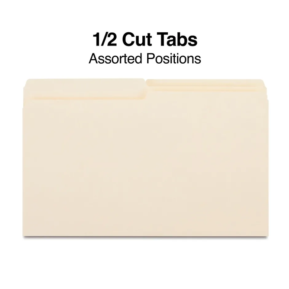 Staples 30% Recycled File Folders, 1/2 Cut Tab, Legal Size, Manila, 100/Box (ST116939/116939) Hot