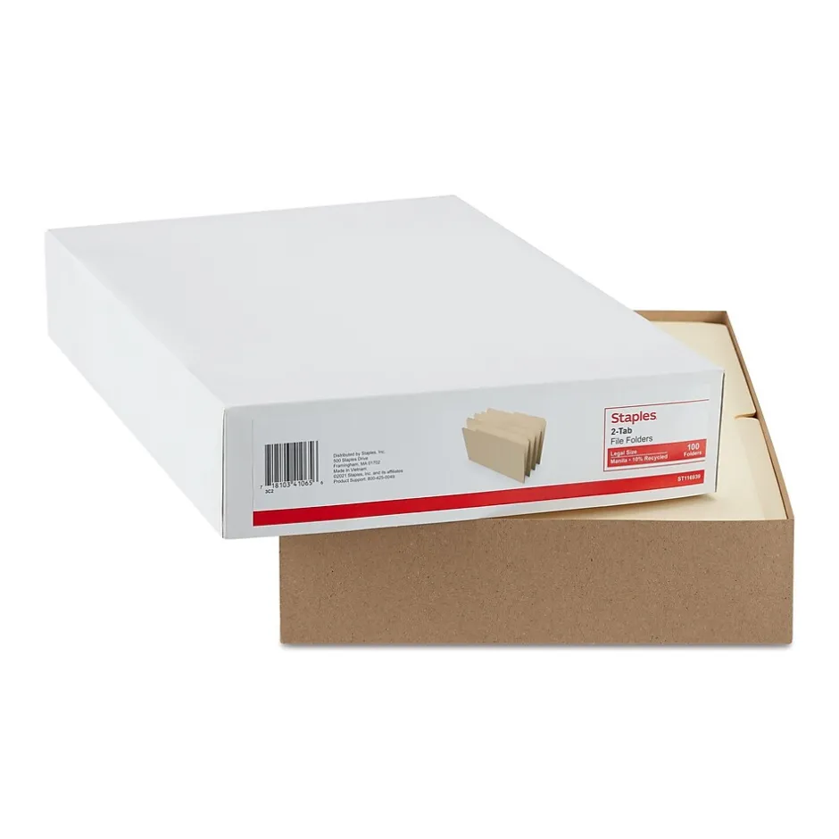 Staples 30% Recycled File Folders, 1/2 Cut Tab, Legal Size, Manila, 100/Box (ST116939/116939) Hot