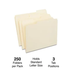 Staples 30% Recycled File Folders, 1/3-Cut Tab, Letter Size, Manila, 250/Box (ST56673-CC) Clearance