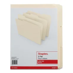 Staples 30% Recycled File Folders, 1/3-Cut Tab, Letter-Size, Manila, 24/Pack (235390/TR56674) Discount