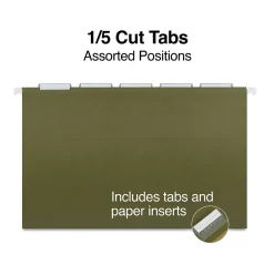 Staples 95% Recycled Hanging File Folder, 1/5-Cut Tab, Legal Size, Standard Green, 50/Box (ST490853/490853) Online