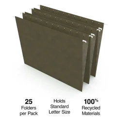Staples ® 100% Recycled Hanging File Folders, Stright Cut, Letter Size, Standard Green, 25/Box (ST521229/521229) New