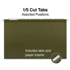 Staples 100% Recycled Hanging File Folder, 1/5-Cut Tab, Legal Size, Standard Green, 25/Box (ST16402/TR16402)