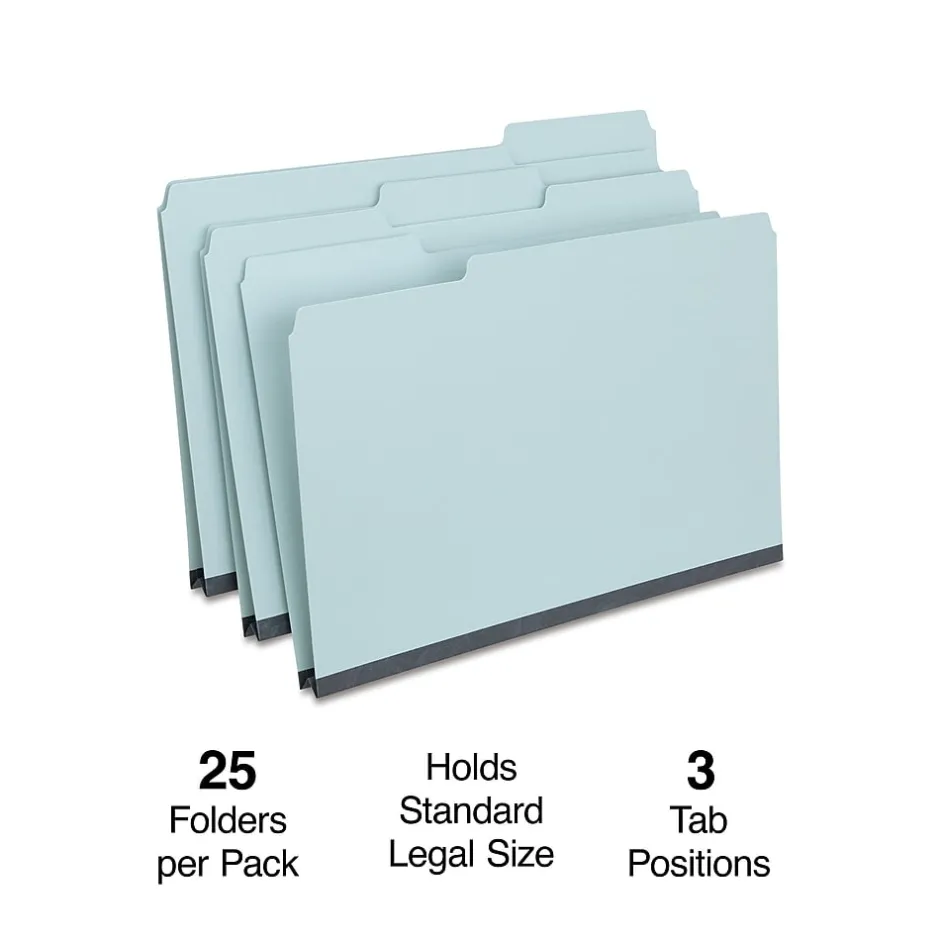Staples 60% Recycled Heavyweight File Folders, 1/3-Cut Tab, Legal Size, Light Blue, 25/Box (ST621318) Discount