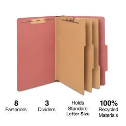 Staples 60% Recycled Pressboard Classification Folder, 3-Dividers, 3.5" Expansion, Legal Size, , 20/Box Brick Red Outlet