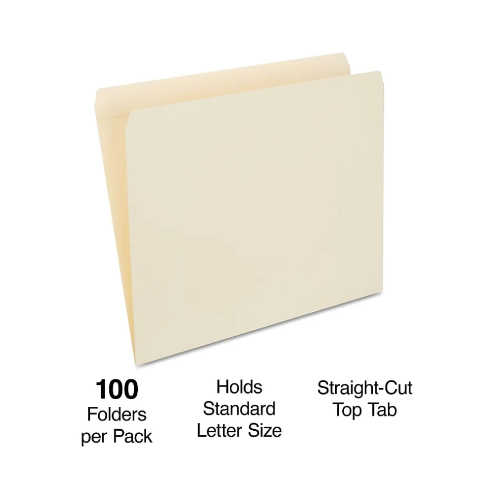 Staples 30% Recycled Reinforced File Folders, Single Tab, Letter Size, Manila, 100/Box (ST508820/508820) Discount