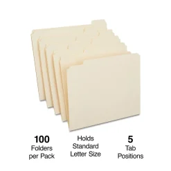 Staples 30% Recycled Reinforced File Folders, 1/5-Cut Tab, Letter Size, 100/Box (ST509000/509000) Hot