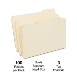 Staples 30% Recycled Reinforced File Folder, 1/3-Cut Tab, Legal Size, Manila, 100/Box (ST606814/606814) Hot