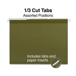Staples 100% Recycled Reinforced Recycled Hanging File Folder, 1/3-Cut Tab, Letter Size, Standard Green, 25/Box Hot