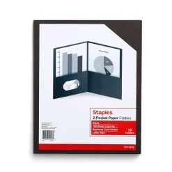Staples 10% Recycled Smooth 2-Pocket Paper Presentation Folder, , 10/Pack (ST13376) Black New