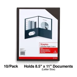 Staples 10% Recycled Smooth 2-Pocket Paper Presentation Folder, , 10/Pack (ST13376) Black New