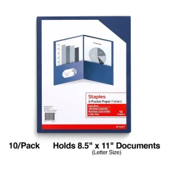 Staples 10% Recycled Smooth 2-Pocket Paper Presentation Folder, , 10/Pack (ST13377) Dark Blue