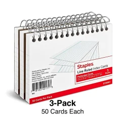 Hot 3" x 5" Index Cards, Lined, White, 50 Cards/Pack, 3 Pack/Carton (TR50991) Index Cards