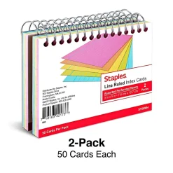 Outlet ™ 3" x 5" Index Cards, Lined, Neon, 50 Cards/Pack, 2 Packs/Carton (TR50994) Index Cards