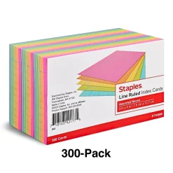 Hot 3" x 5" Index Cards, Lined, Assorted Colors, 300/Pack (TR50998) Index Cards