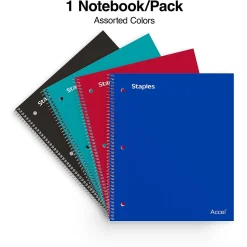 Staples ® Accel 5-Subject Notebook, 8.5" x 11", College Ruled, 200 Sheets, Colors (ST15761D) Assorted Sale