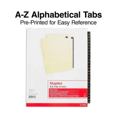 Staples Alphabetical Pre-Printed Paper Divider, A-Z Tabs, Buff/Black Tabs, 1 Set (18946/11483) Best