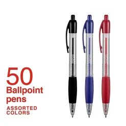 Staples Ballpoint Retractable Pens, Medium Point, Assorted Ink, 50/Pack (50371)