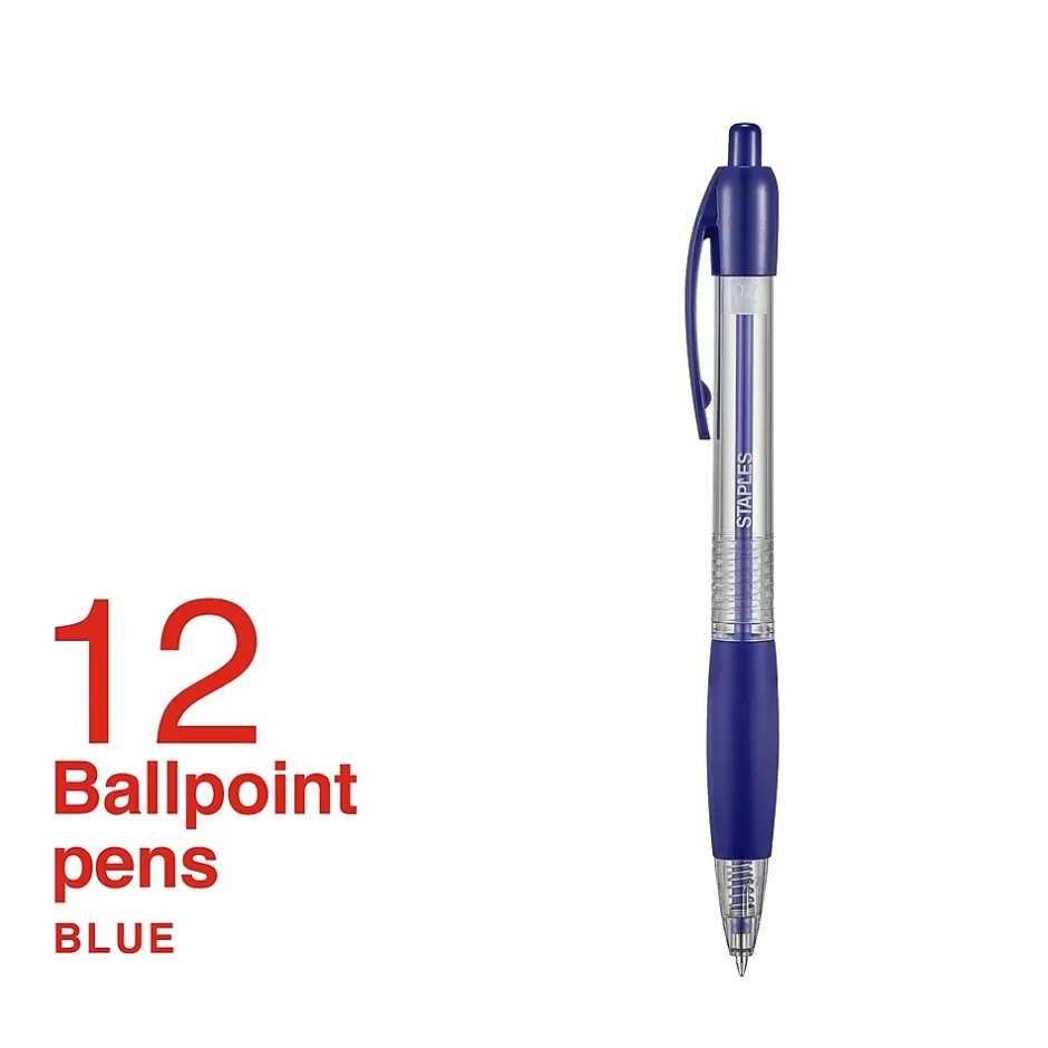 Staples Ballpoint Retractable Pens, Fine Point, Blue Ink, Dozen (50788) Online