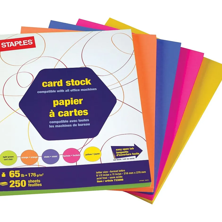 Hot ® Brights Colored Card Stock, 8.5" x 11", Neon Assorted, 250 Sheets/Pack (16428) Card Stock
