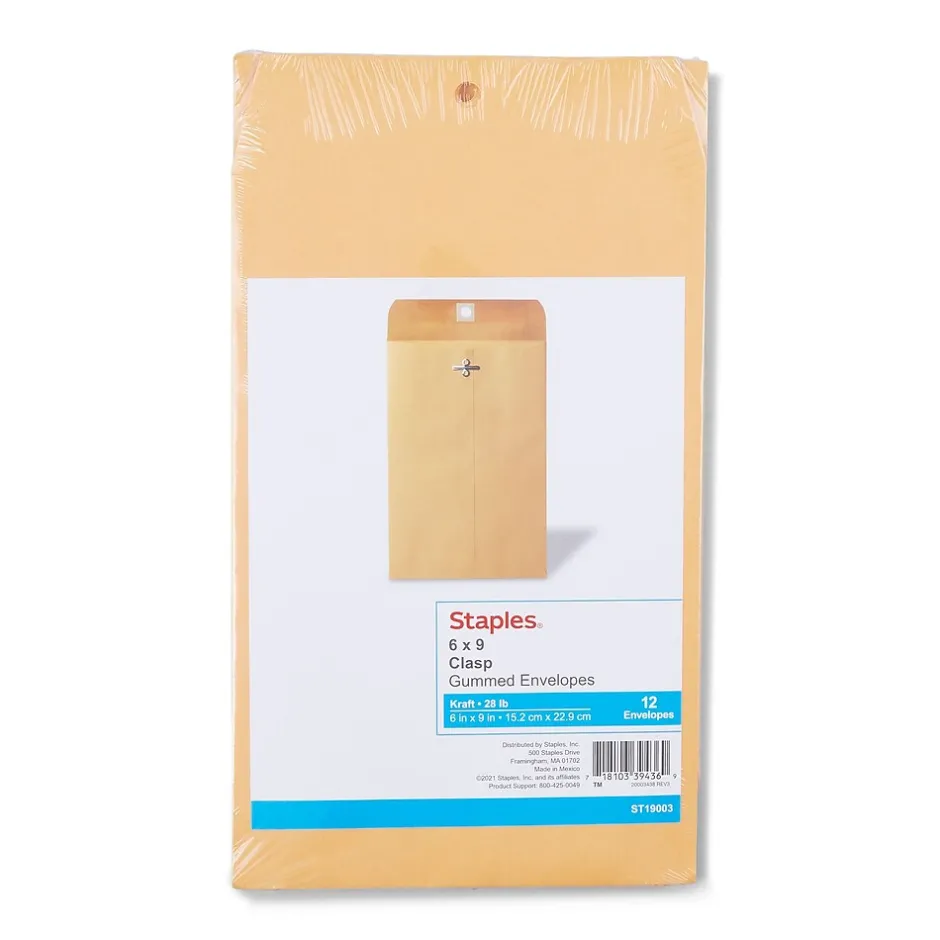 Staples Clasp #1 Kraft Catalog Envelope, 6" x 9", Kraft, 12/Pack (19003/594411)* Catalog
