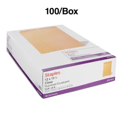 Staples Clasp & Moistenable Glue #15.5 Kraft Catalog Envelopes, 12