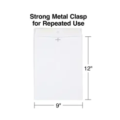 Staples Clasp Catalog Envelopes, 9"L x 12"H, White, 100/Box (570253/14210)* Security Tinted