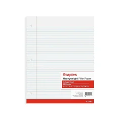 Staples ® College Ruled Filler Paper, 8.5" x 11", 50 Sheets/Pack (ST22643D) Clearance