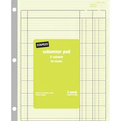 Clearance Columnar Pads, 2-Columns, 50 Sheets, Green, 2/Pack (217828) Accounting & Record Journals