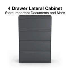 Clearance Commercial 4-Drawer Lateral File Cabinet, Letter/Legal Size, Lockable, 52.5"H x 36"W x 18.63"D, Charcoal (60944/20886) File Cabinets