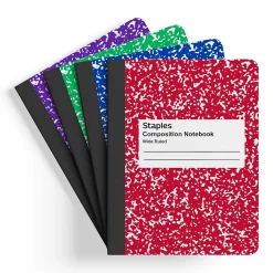Staples ® Composition Notebook, 9.75" x 7.5", Wide Ruled, 80 Sheets, Assorted Colors, 48/Carton (20702CT)