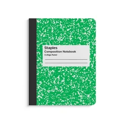 Staples ® Composition Notebook, 7.5" x 9.75", College Ruled, 100 Sheets, (ST55066) Green