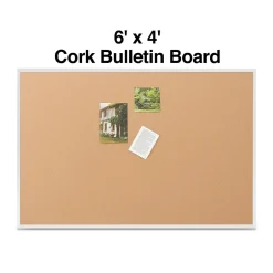 Outlet Cork Bulletin Board, Aluminum Frame, 6'W x 4'H (28317-CC) Bulletin