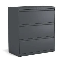 Outlet 3-Drawer Lateral File Cabinet, Letter/Legal Size, Lockable, 40.25"H x 36"W x 18.63"D, Charcoal (60947/20885) File Cabinets