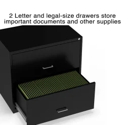 2-Drawer Lateral File Cabinet, Letter/Legal Size, Lockable, 27.3