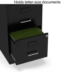 2-Drawer Light Duty Vertical File Cabinet, Locking, Letter, Black, 18