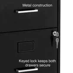 2-Drawer Light Duty Vertical File Cabinet, Locking, Letter, Black, 18