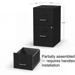 2-Drawer Light Duty Vertical File Cabinet, Locking, Letter, Black, 18