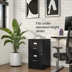 2-Drawer Light Duty Vertical File Cabinet, Locking, Letter, Black, 18