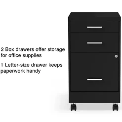 Outlet 3-Drawer Mobile Vertical File Cabinet, Letter Size, Lockable, 25.7"H x 14.3"W x 19.9"D, Black (ST52156-CC) File Cabinets