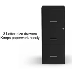 Outlet 3-Drawer Vertical File Cabinet, Letter Size, Lockable, 34.9"H x 14.3"W x 18.9"D, Black (ST52151-CC) File Cabinets