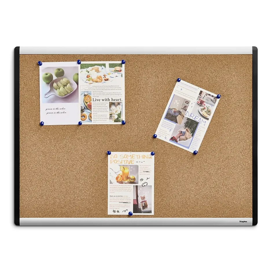 New Durable Cork Bulletin Board, Black/Silver Frame, 2' x 1.5' (ST52490-US) Bulletin