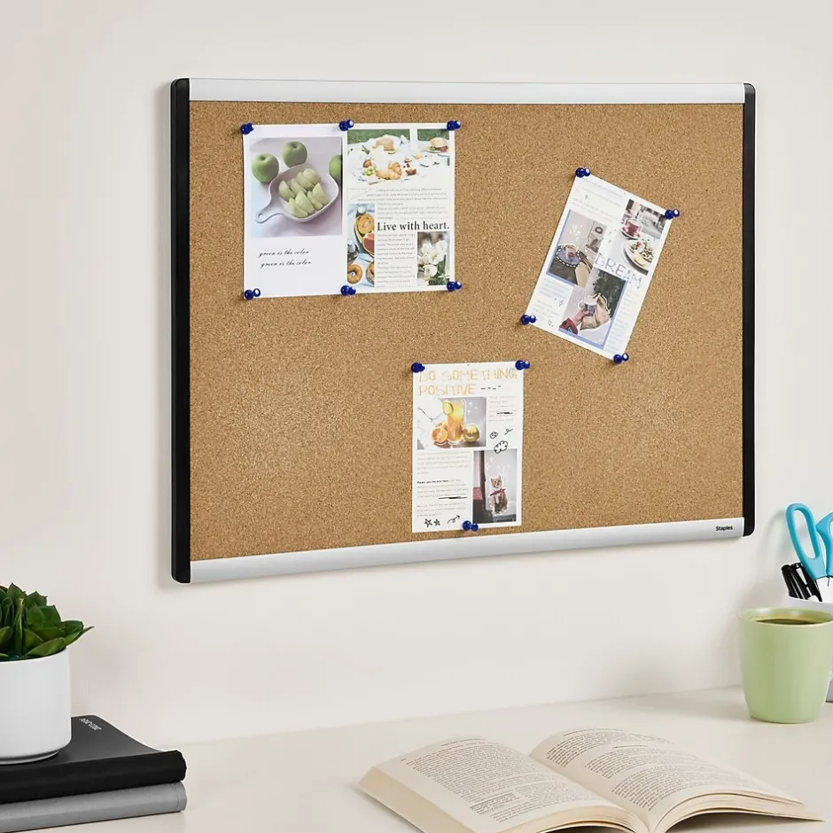 New Durable Cork Bulletin Board, Black/Silver Frame, 2' x 1.5' (ST52490-US) Bulletin
