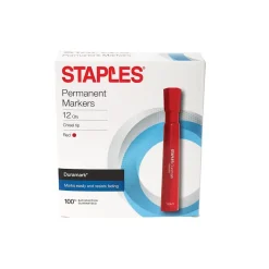 Staples DuraMark Permanent Markers, Medium Point, Red, 12/Pack (18892)