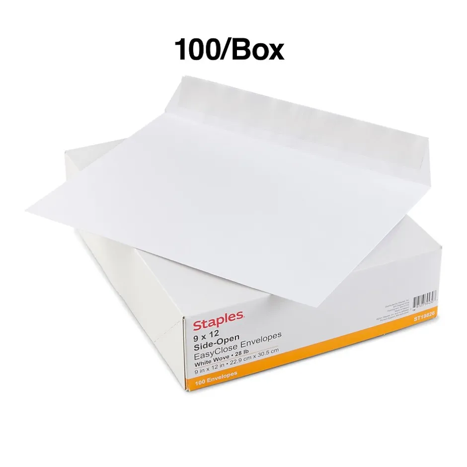 Staples EasyClose Booklet Envelopes, 12"L x 9"H, White, 100/Box (SPL570227)* Business