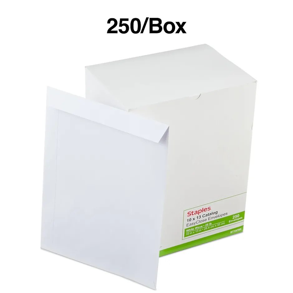 Staples EasyClose Catalog Envelopes, 10"L x 13"H, White, 250/Box (SPL479886)* Catalog