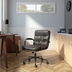 Clearance ® Ellsworth Leather Swivel Manager Chair, Gray (95115) Office Chairs