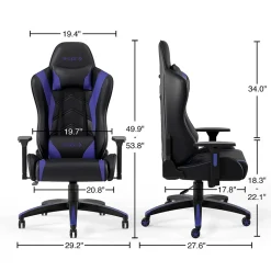 New Staples Vartan Bonded Leather Ergonomic Gaming Chair, Black/Blue (53242V) Gaming Chairs
