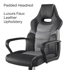 Clearance Staples Vector Luxura Faux Leather Gaming Chair, Black & Gray (61108) Gaming Chairs