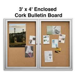 Discount Enclosed Cork Display Board, Aluminum Frame, 4' x 3' (ST61262) Bulletin